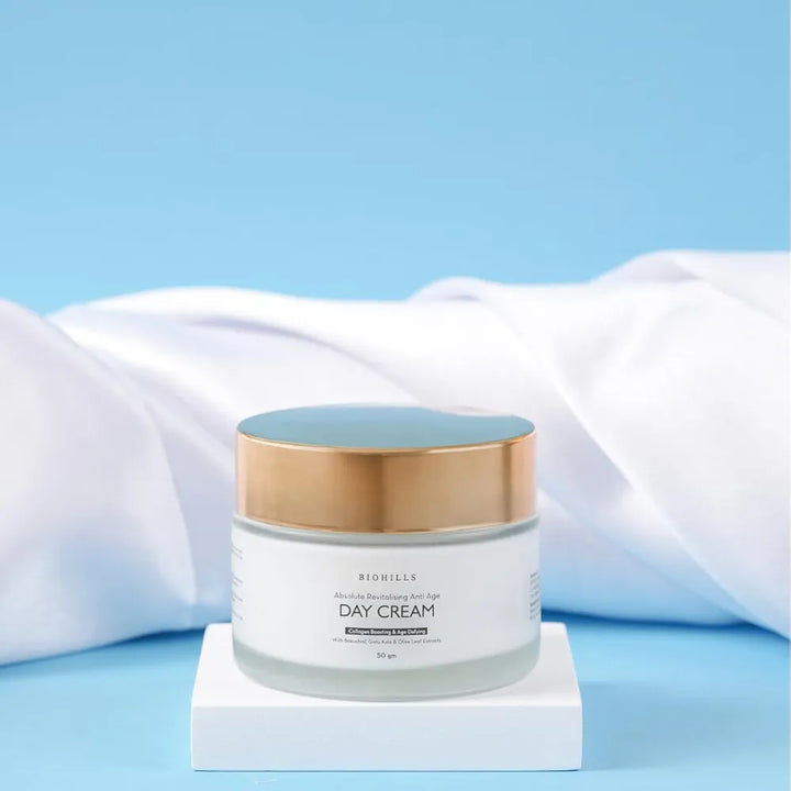 Biohills Absolute Revitalising Anti-Age Day Cream 50gm | Bakuchiol, Niacinamide & Gotu Kola for Anti-Wrinkle & Firming | Olive Leaf, Wheat Germ & Sweet Almond Oil for Deep Hydration & Collagen Boost