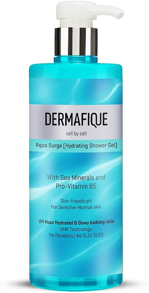 Dermafique Aqua Surge Shower Gel 500ml, Body Wash for Women & Men, No Parabens/SLS/SLES, with Sea Mineral & Pro Vitamin B5, For Hydrated Skin, Suitable for Sensitive-Normal Skin | Dermatologist Tested