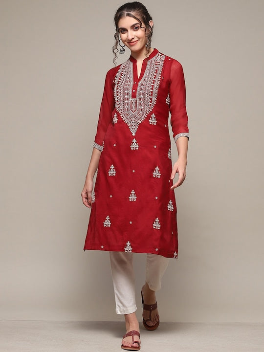 Biba Ethnic Motifs Thread Work Mandarin Collar Kurta