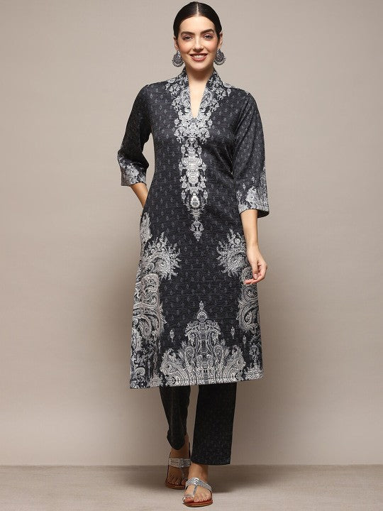 Biba Ethnic Motifs Printed Mandarin Collar Kurta With Trousers