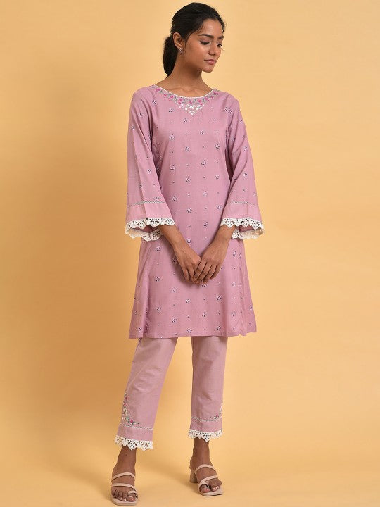 W Festive Floral Print Rayon Kurta With Slim Pant