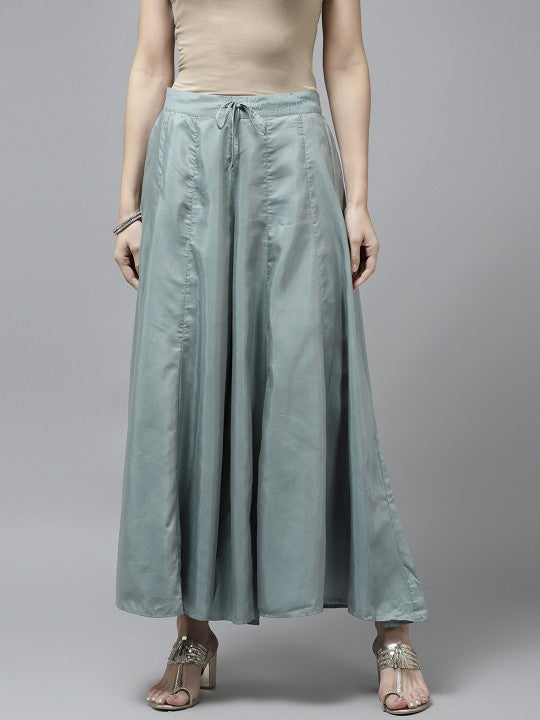 W Women Grey with A Tinge Of Blue Solid Ethnic Palazzos