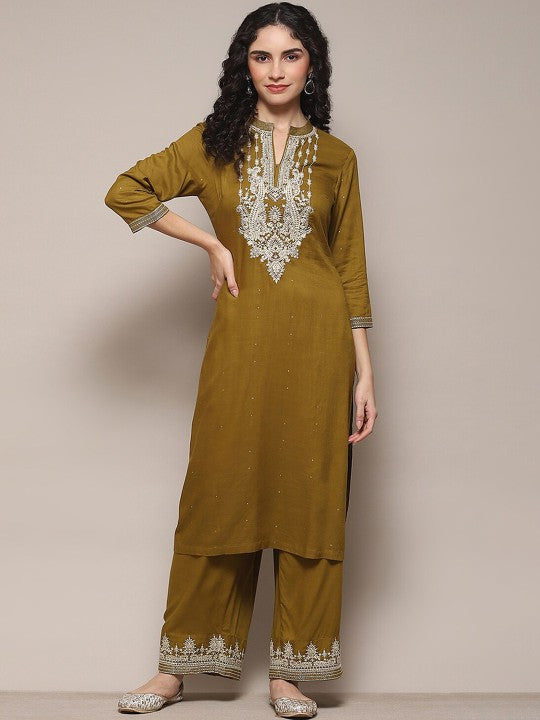 Biba Ethnic Motif Embroidered Kurta With Palazzos