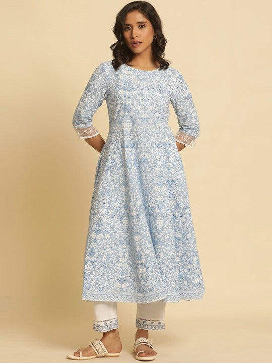 W Floral Printed Pure Cotton A-Line Kurta