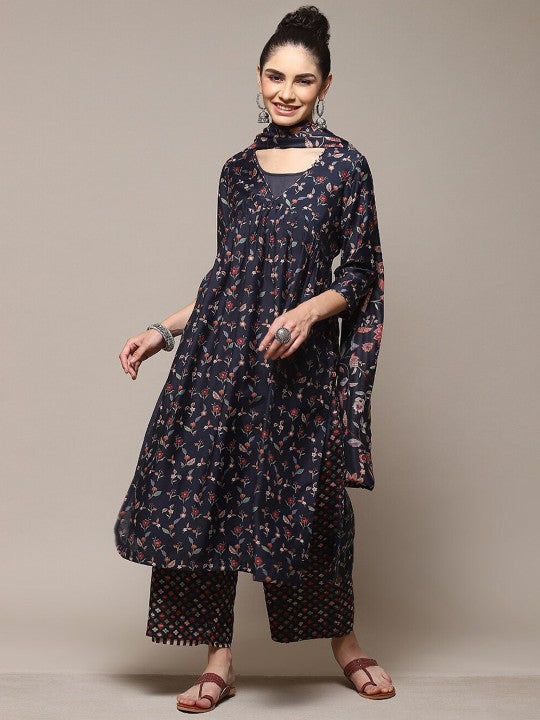 Biba Floral Printed Kurta with Palazzos & Dupatta