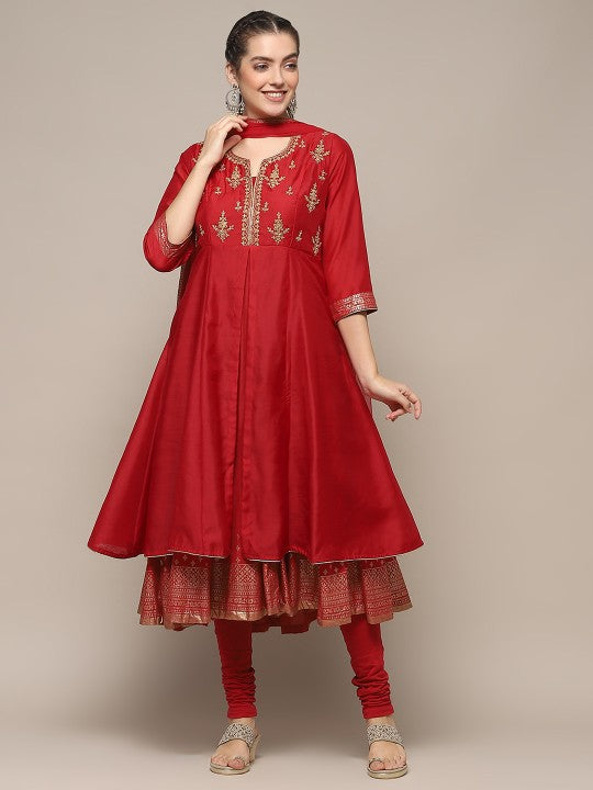 Biba Ethnic Motifs Embroidered Empire Kurta with Churidar & Dupatta