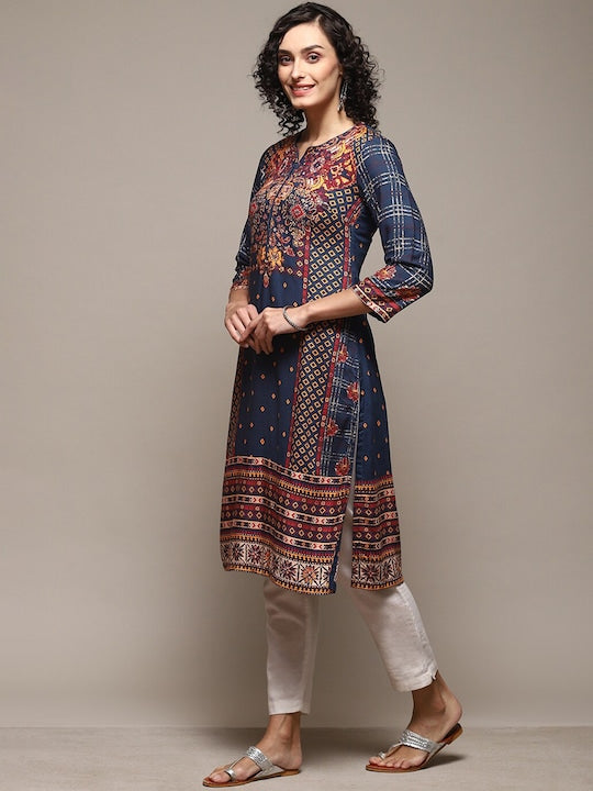 Biba Ethnic Motifs Printed Sequinned Detailed Straight Kurta