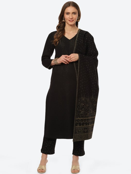 Biba Women Black Kurta with Trouser & With Dupatta Set