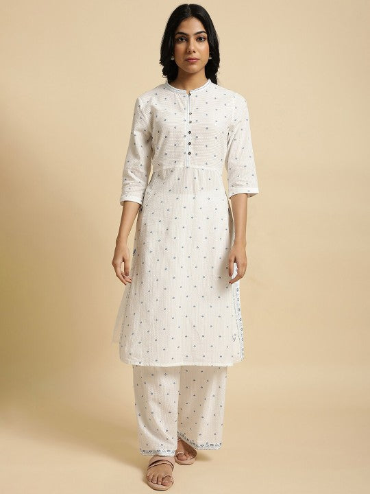 W Floral Print Cotton Kurta Set With Parallel Pants