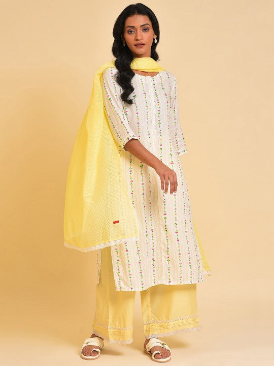 W Yellow & White Striped Dupatta