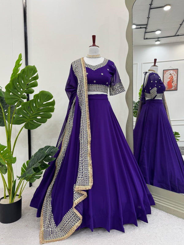 Majestic Purple Sequin Work Lehenga Set with Heavy Embellished Dupatta