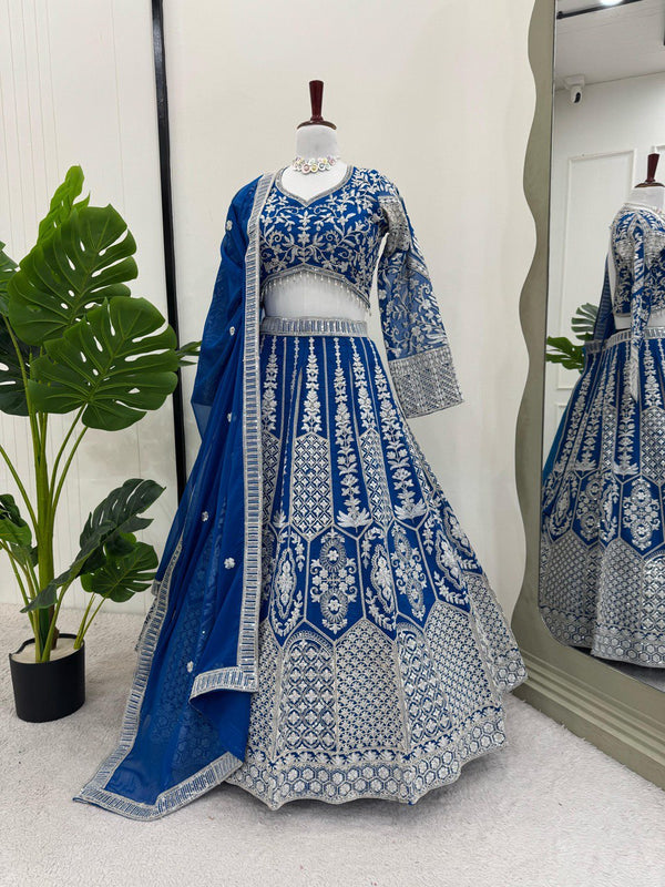 Majestic Blue Zari Embroidered Lehenga with Dupatta