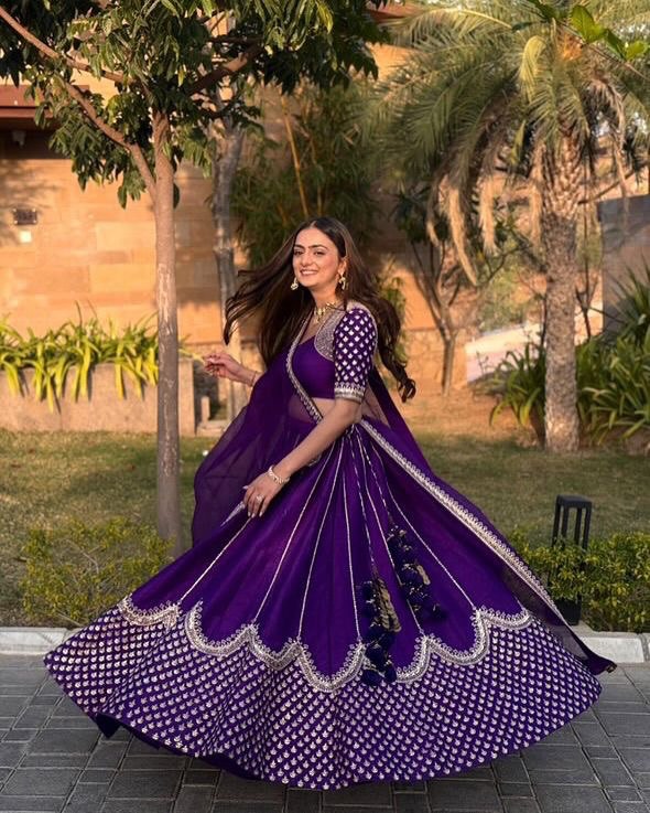 Regal Purple Twirl Lehenga Set with Heavy Sequins and Thread Embroider