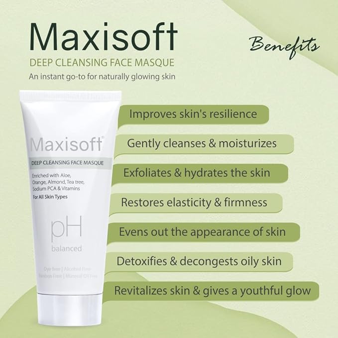 Maxisoft Deep Cleansing Face Masque | Gently Cleanses, Moisturizes Women & Men - 100 Gms
