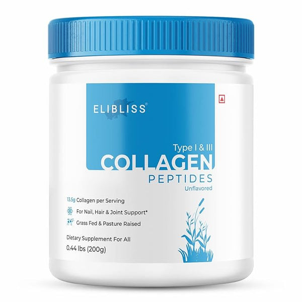 Elibliss Type I & III Collagen Peptides Unflavored Powder - 200 gms