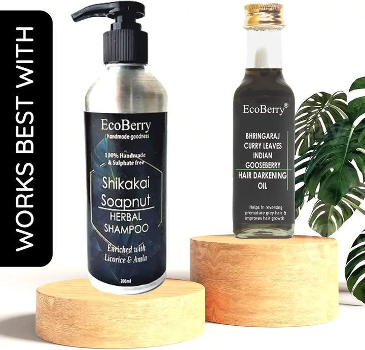 EcoBerry Bhringraj Curry Leaves Indian Gooseberry Hair Darkening Oil | 100% Natural, Organic & Vegan | Strengthens Hair, Reduces Breakage, Dandruff & Dry Scalp | Chemical-Free, Alcohol-Free, Paraben-Free | 100ml