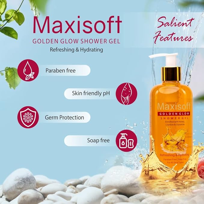 Maxisoft Golden Glow Shower Gel | Refreshing & Hydrating | pH Balanced - 300 Ml
