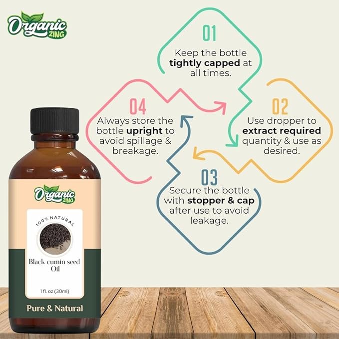 Organic Zing Black Cumin Seed Essential Oil for Skin, Face, Hair Care, Shampoo, Aromatherapy - 30 Ml