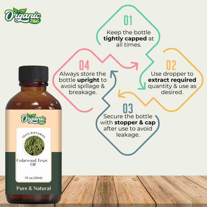 Organic Zing Cedarwood Texas (Juniperus Mexicana) Oil | Essential Oil for Hair Care, Aroma & Diffuser - 30 Ml