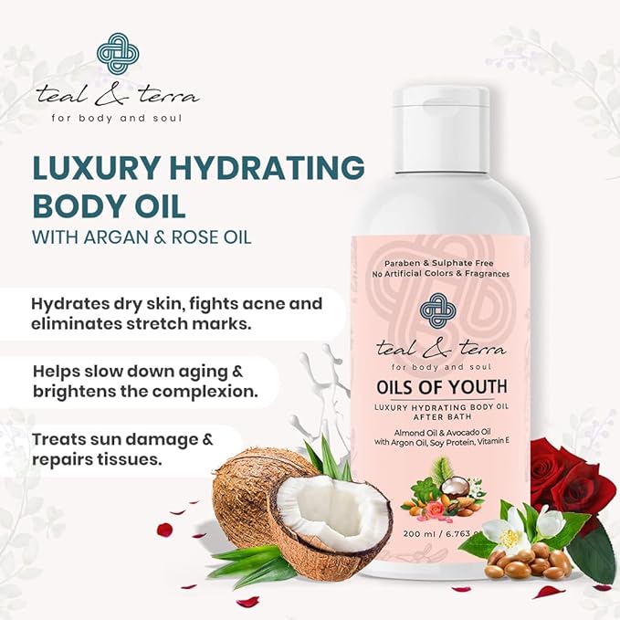 Teal & Terra Luxury Hydrating After Bath Body Oil | Deep Moisturizer for Dry Skin - 200 Ml