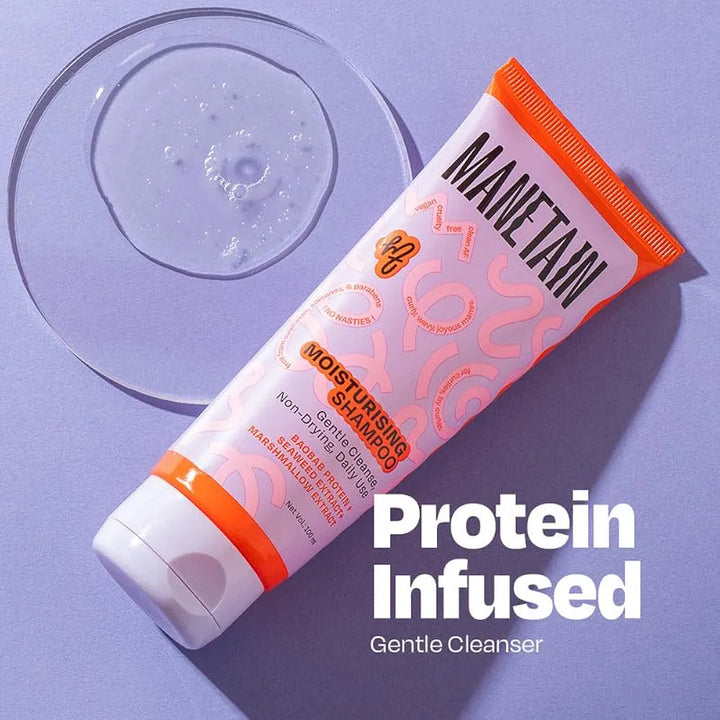 MANETAIN Moisturising Shampoo 100ml for Curly, Dry & Frizzy Hair | Sulphate & Paraben Free | Hydrates & Strengthens with Baobab Protein, Seaweed & Marshmallow Extract | CG-Friendly, Gentle Cleanser for Soft, Defined Curls