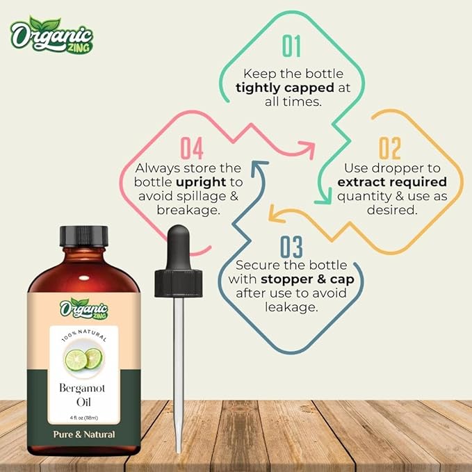 Organic Zing Bergamot (Citrus Bergamia) Oil | Essential Oil for Skincare, Aroma & Diffusers - 118 Ml