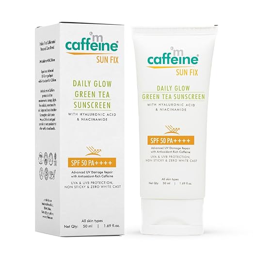 mCaffeine Green Tea Sunscreen SPF 50 PA++ with Niacinamide | Hydrating & Leaves Zero Whitecast - 50 ml