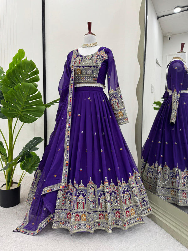 Majestic Purple Sequin Work Lehenga with Temple Border Embroidery