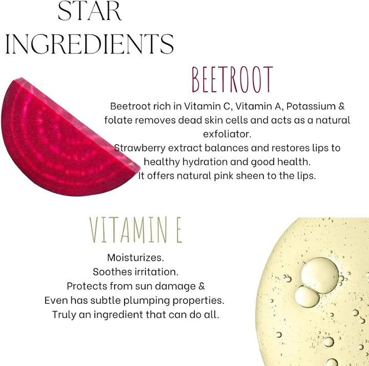 EcoBerry Beetroot Lip Balm, Natural Pink Lips Dry, Chapped Lips, Moisturizing, Conditioning, Natural SPF, Free from Mineral Oil, Preservative, Paraben, Veg 8g