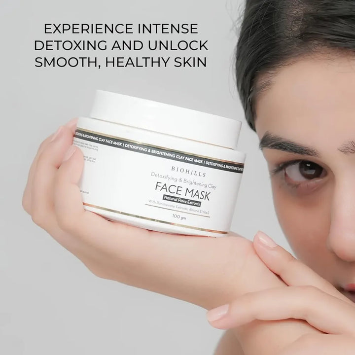 Biohills Skin Detoxing & Brightening Face Mask 100gm | Saffron, Niacinamide & Almond Oil for Radiance & Hydration | Rose, Jasmine, Kewra & Marigold for Soothing & Nourishment