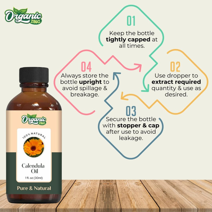 Organic Zing Calendula (Calendula Officinalis) Oil | Essential Oil for Skincare, Hair Care & Massage - 30 Ml