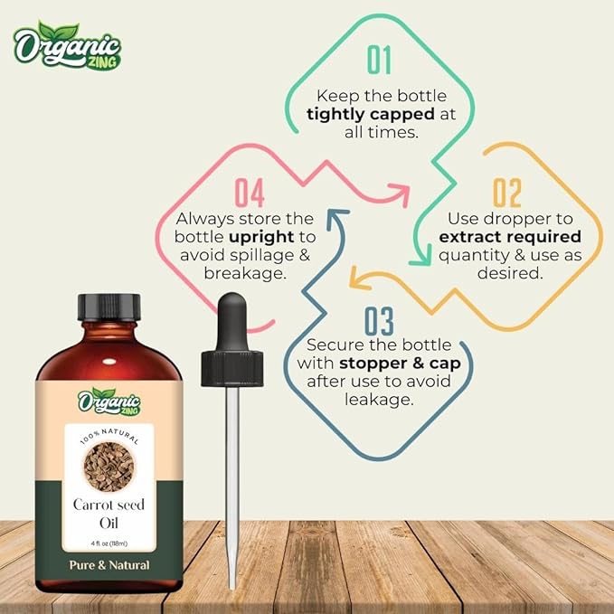 Organic Zing Carrot Seed Carrier Oil for Skin, Face, Hair Care, Aromatherapy & Massage - 118 Ml