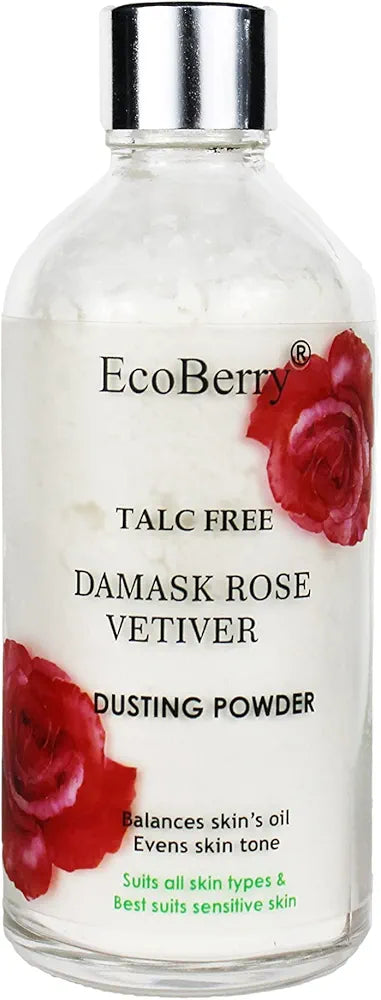EcoBerry Damask Rose Vetiver Dusting Powder,Chemical &Talc Free,Hypoallergenic,Organic Certified Ingredients,No Whitish Cast, Mattify,Non-Comedogenic, Sensitive Skin,100% Natural & Handmade,Vegan 50g