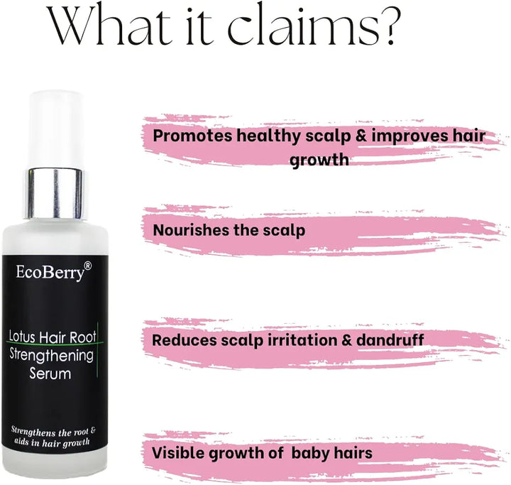 EcoBerry Lotus Hair Root Strengthening Serum For Hair Growth Men, Women, Scalp Serum Hair fall control Hair Volumizing, Water Based, Natural & Handmade, Chemical Free Silicone Free Paraben Free, Vegan