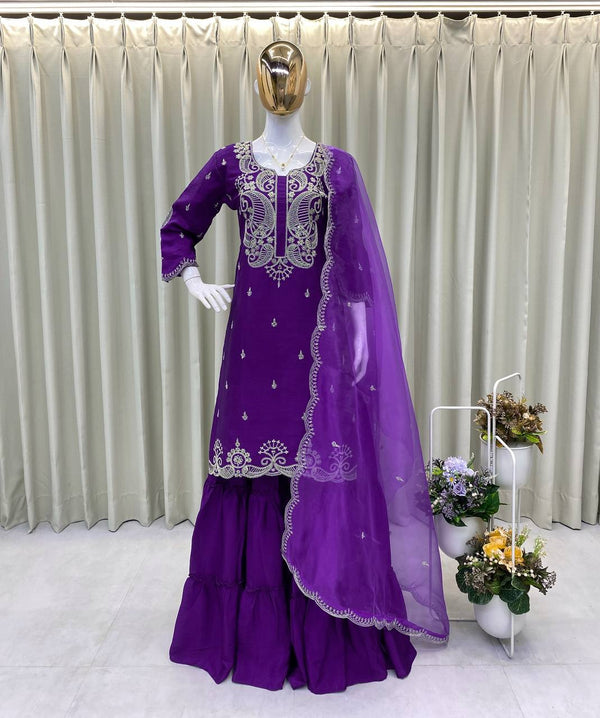 Regal Purple Embroidered Lehenga Suit Set with Dupatta