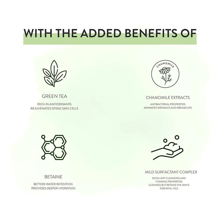 Hi9 Green Tea & Chamomile 75ML Brightening & Exfoliating Face Wash for Glowing Skin | Green Tea Face Wash for Oily Skin & Acne Control | Paraben-Free Face Cleanser for Men & Women