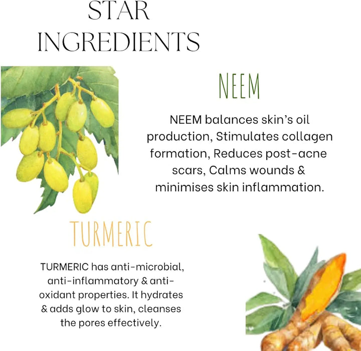 EcoBerry Neem Turmeric Clarifying Face Wash Oily, Acne Prone, Glowing Skin, Cleanses Pores, Moisturises, Reduces Acne Scars, Suits All Skin Types, Sulfate Free, Paraben Free, Vegan, 150ml