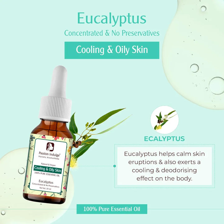 Passion Indulge Eucalyptus Essential Oil for Skin Eruptions, Acne, Oily Skin and Hair Dandruff - 10ml