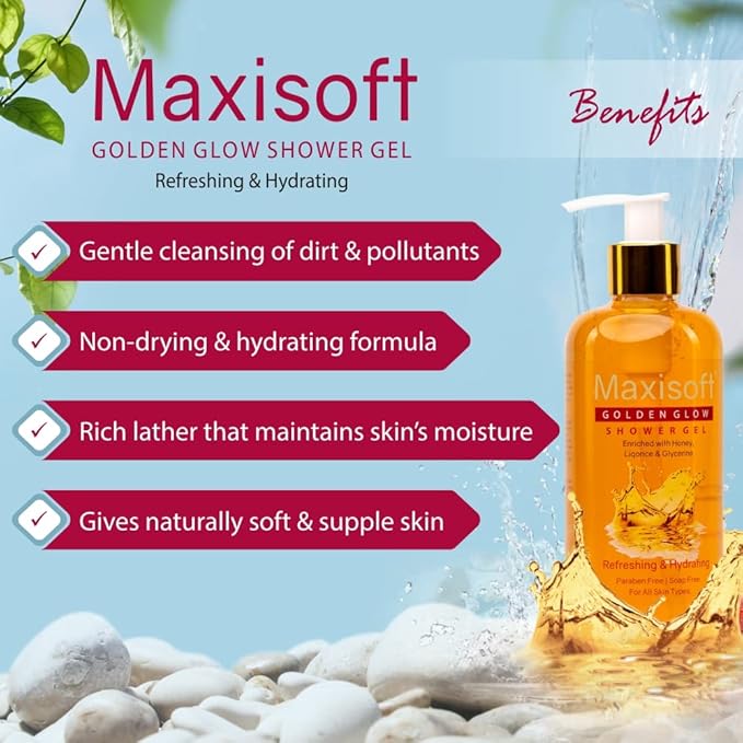 Maxisoft Golden Glow Shower Gel | Refreshing & Hydrating | pH Balanced - 300 Ml
