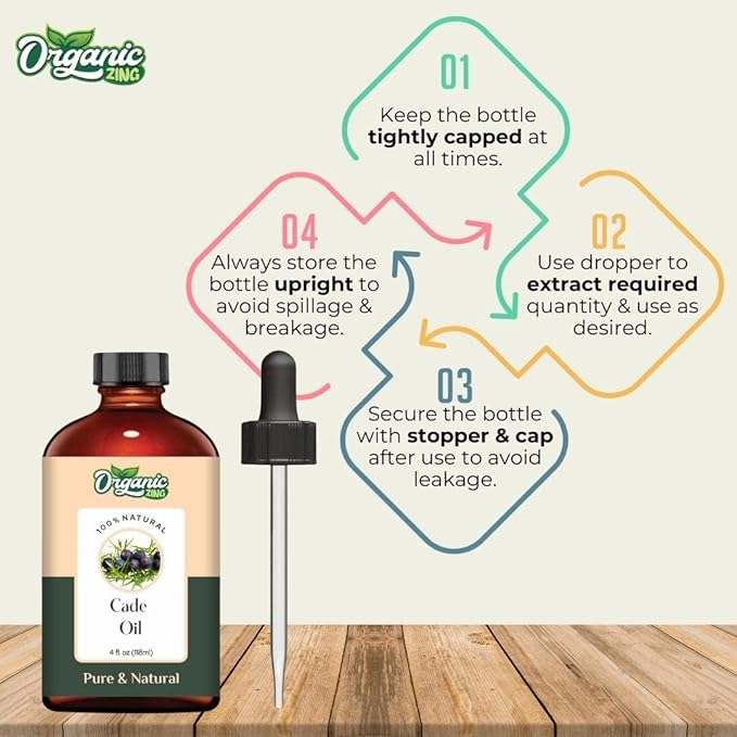 Organic Zing Cade (Juniperus Oxycedrus) Oil | Essential Oil for Skincare, Hair Care, Aroma & Diffusers - 118 Ml