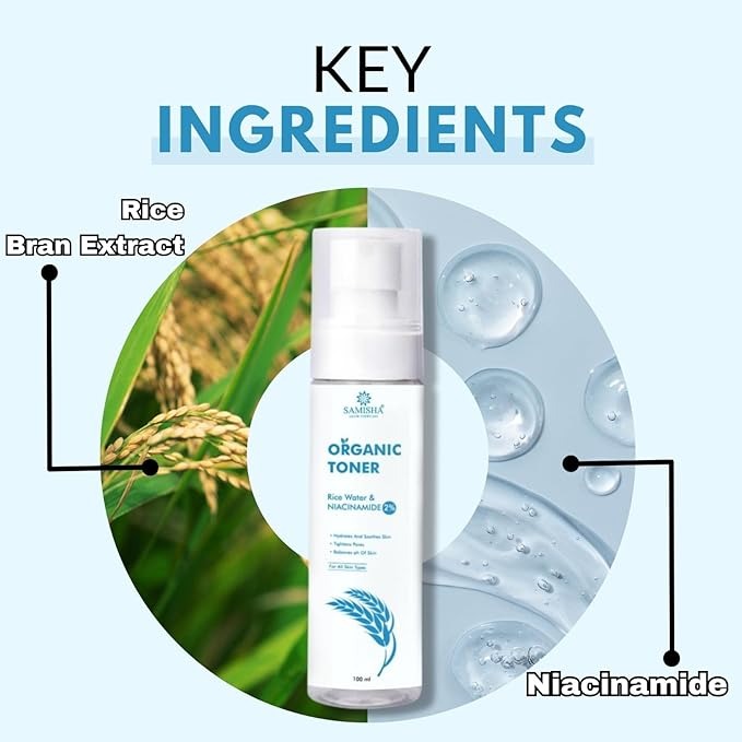 Samisha 2% Niacinamide & Rice Water Organic Face Toner - 100 ml
