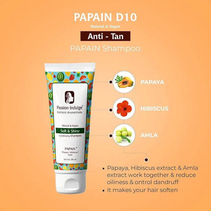 Passion Indulge Papain 2 in 1 Conditioning Shampoo for Soft & Shining Hair-Men & Women | Vegan & Natural - 200ml