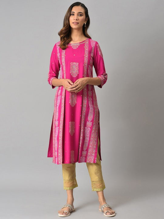 W Women Pink Ethnic Motifs Printed Kurta
