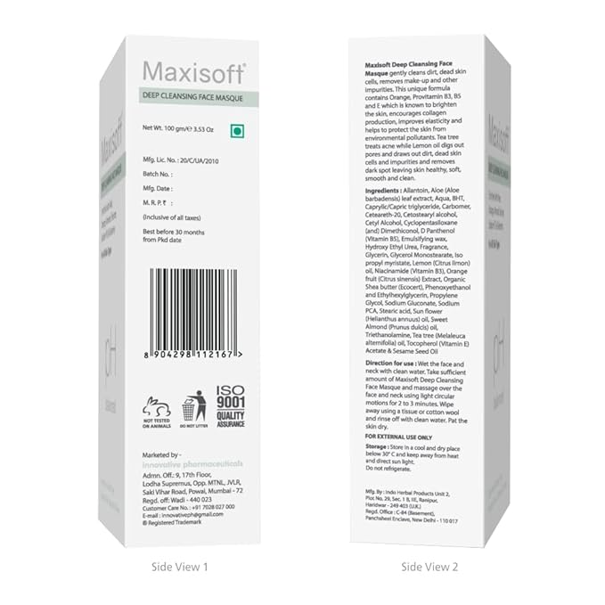 Maxisoft Deep Cleansing Face Masque | Gently Cleanses, Moisturizes Women & Men - 100 Gms