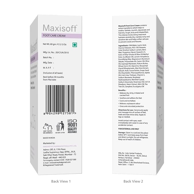 Maxisoft Foot Care Cream | for Dry, Rough & Crack Heels | Moisturizes and Soothes Feet - 60 Gms