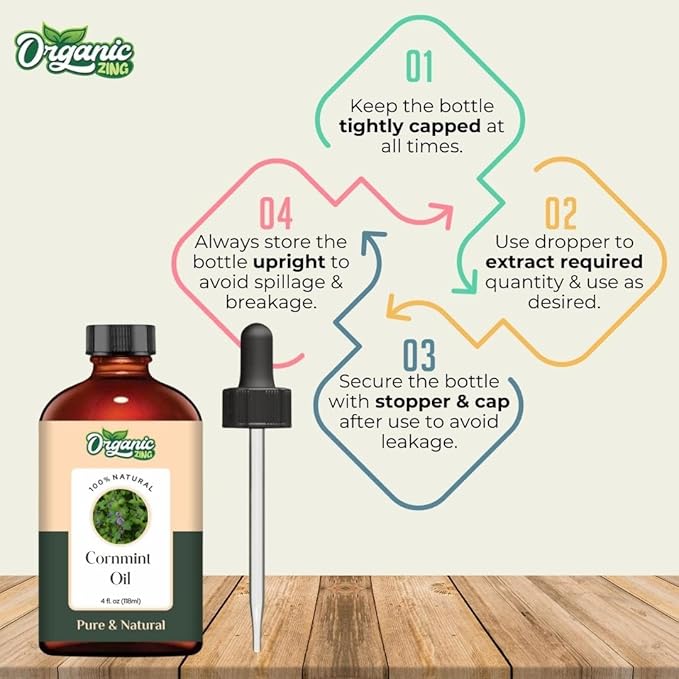 Organic Zing Cornmint (Mentha Arvensis) Oil | Essential Oil for Massage, Aroma & Diffusers - 118 Ml