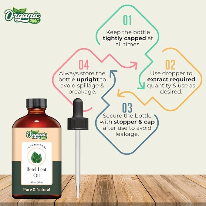 Organic Zing Betel Leaf (Piper Betle) Oil | Essential Oil for Skincare, Hair Care, Aroma & Diffusers - 118 Ml