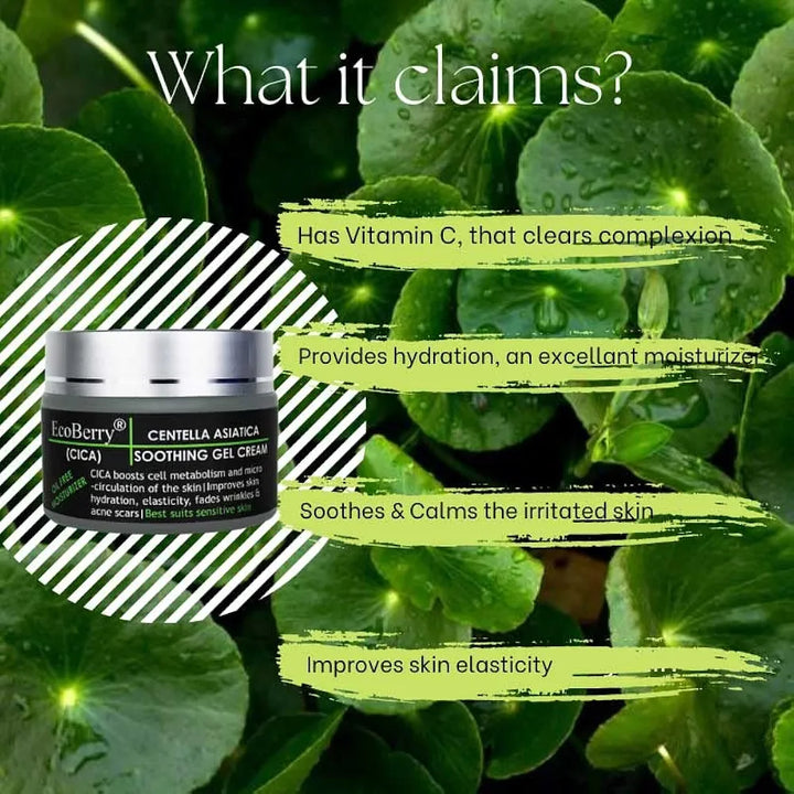 EcoBerry Centella Asiatica  Soothing Gel Cream | Acne Prone, Sensitive Skin, Moisturizer, Organic, Non Comedogenic, Paraben Free, Chemical Free, Cruelty Free, Mineral Oil Free, Preservative Free, Vegan