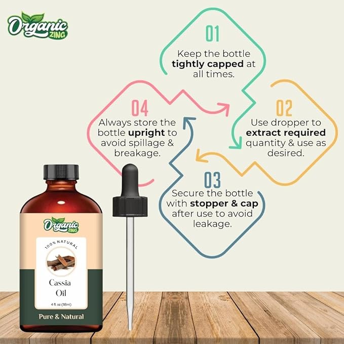 Organic Zing Cassia (Cinnamomum Cassia) Oil | Essential Oil for Hair Care, Massage, Aroma & Diffuser - 118 Ml