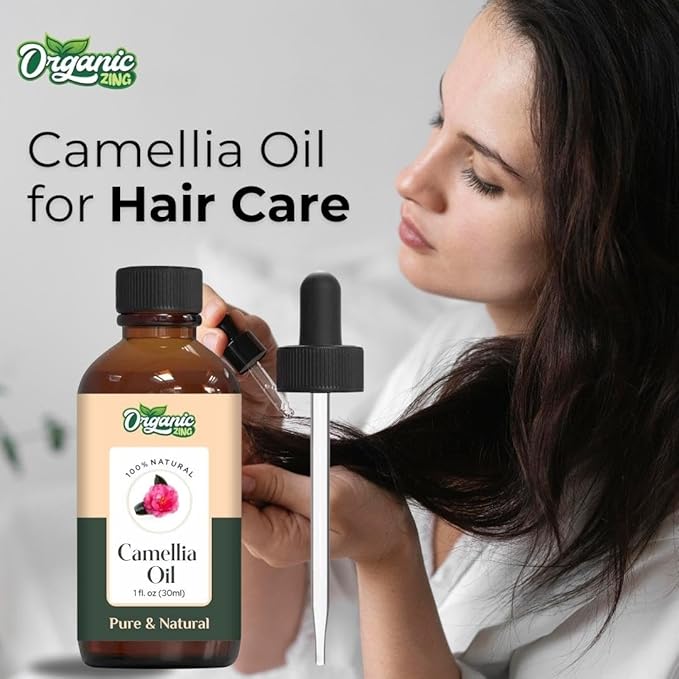 Organic Zing Camellia Essential Oil for Skin, Face, Hair Care, Shampoo, Face Cleanser - 30 Ml